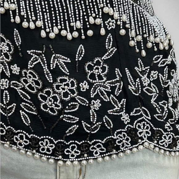 Vintage PATRA Black White Sequined Silk Top 8‎ - Picture 8 of 13